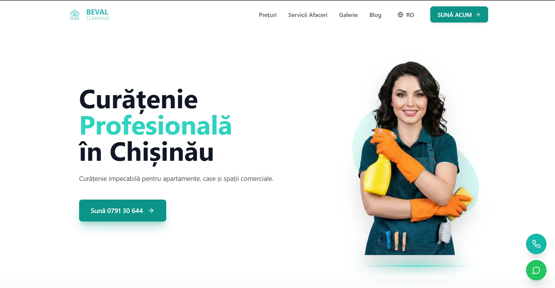 Beval Cleaning - Site web servicii curățenie Chișinău, design profesional cu rezervări online